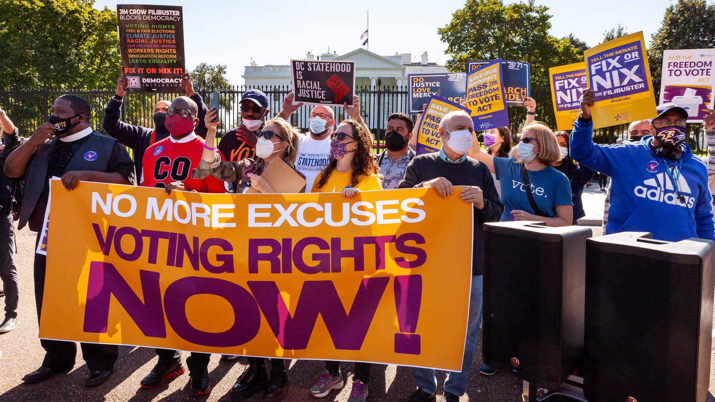 Voting Rights March - No More Excuses banner